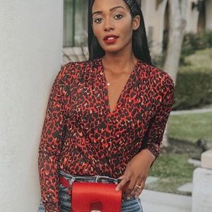ZARA Red Leopard Bodysuit
